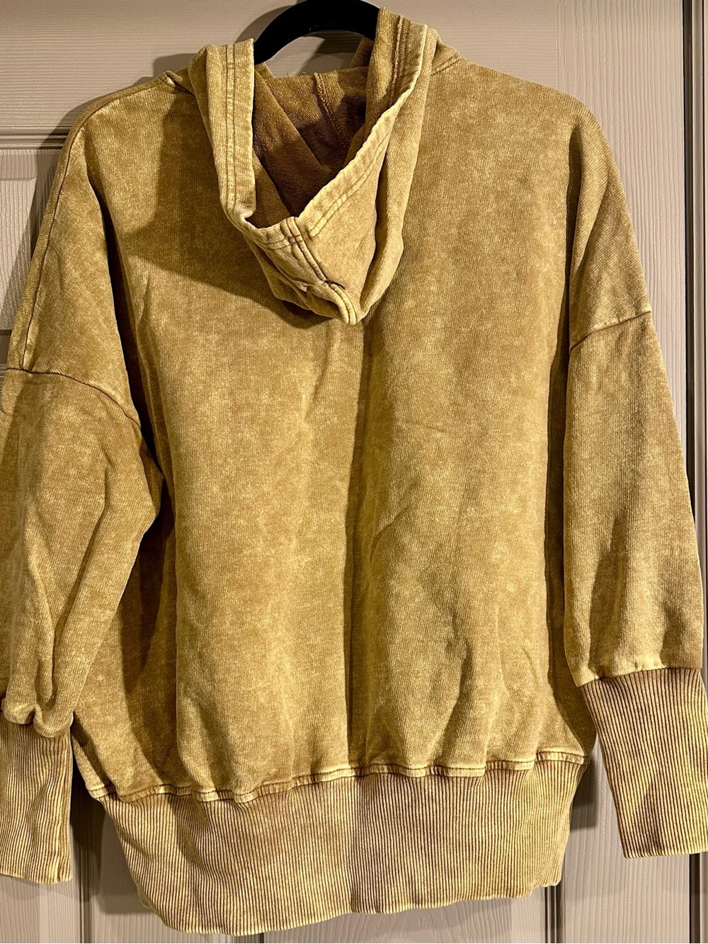 Zenana Outfitters Vintage Washed Mustard Hooded Snap-Placket Pullover - Picture 2 of 6